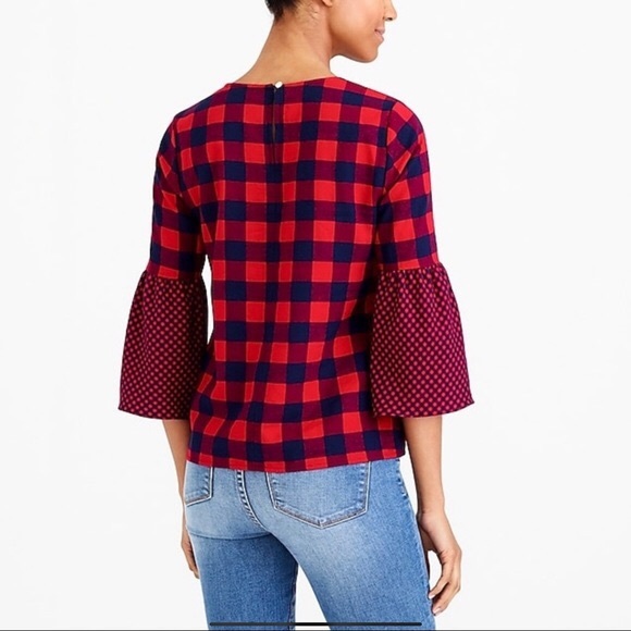 J.CREW MERCANTILE plaid boho bell sleeve shirt 2 - Picture 2 of 14